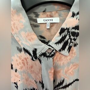 Ganni Pink and Black Sheer Button Down Shirt